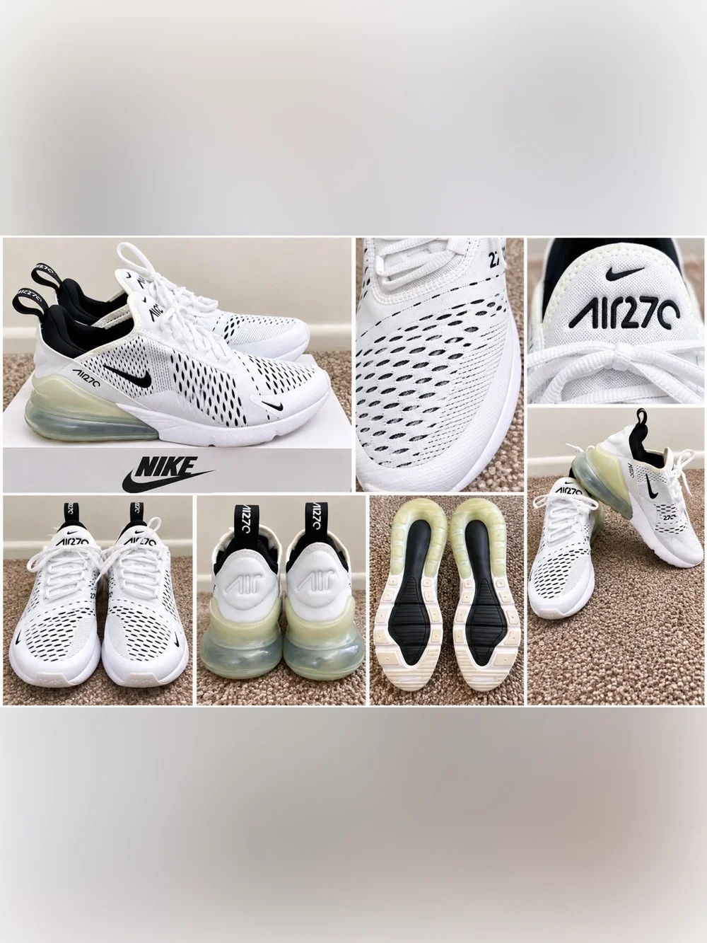 Nike Women’s White and Black Air 270 Size 9